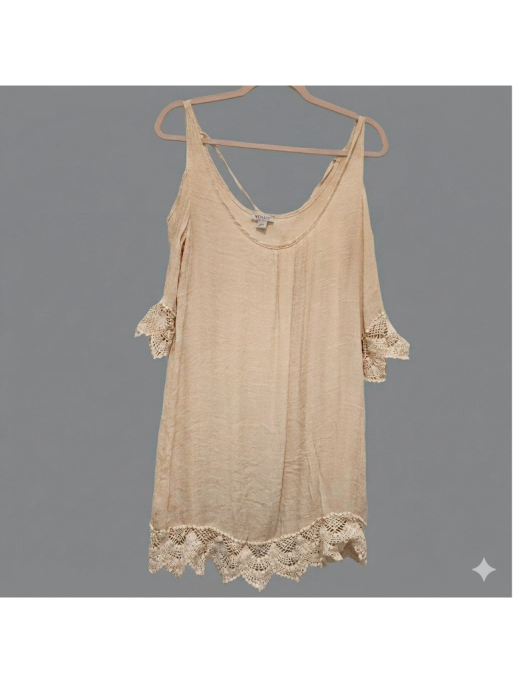 Venus medium cold shoulder beige lace Whimsy wispy feminine top